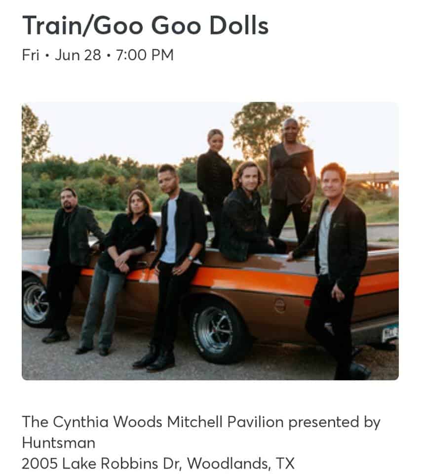 Train and Goo Goo Dolls At Cynthia Woods Mitchell Pavilion