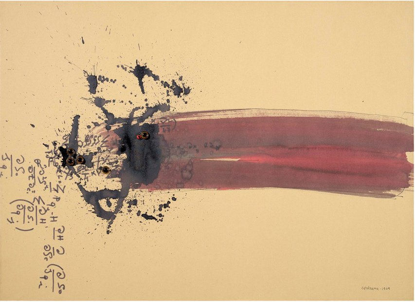 Photo: Carol Rama, Untitled, 1969. Ink, enamel, felt pen, and taxidermic eyes on paper, Sheet: 18 ¾ × 26 × ½ in. (47.7 × 66 × 1.2 cm), Frame: 35 1/16 × 27 3/16 × 1 15/16 in. (89 × 69 × 5 cm). Collezione Ramo, Milan. Photo Credit: Studio Vandrasch Fotografia, Milan.