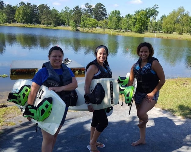 Emely (Middle) - From Columbia, she has lived in Houston for about 8 years. First time ever wakeboarding. At Hangar 9. "I ate it and I loved it!"